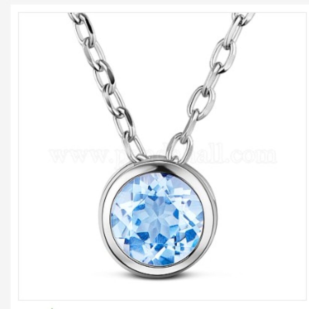 925 Sterling silver Blue Solitary Rhinestone Necklace pendant stamped 925